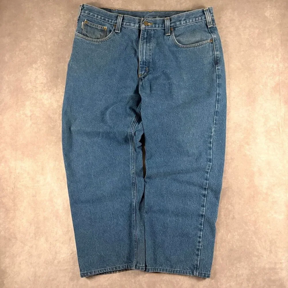 carhartt relaxed fit mid wash blue jeans